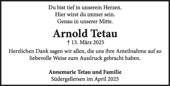 Anzeige von Arnold Tetau von LZ