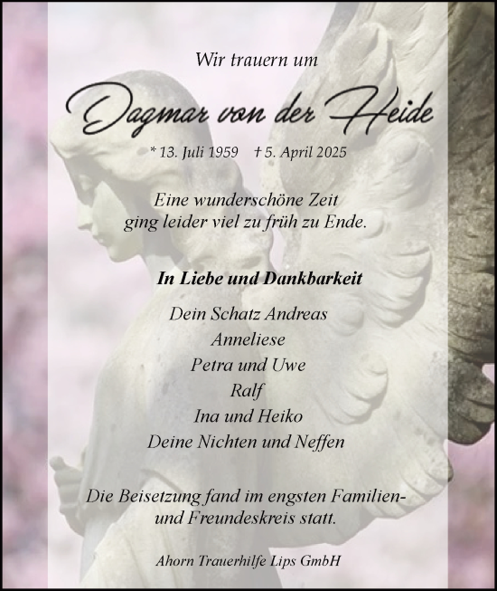 Anzeige von Dagmar von der Heide von LZ