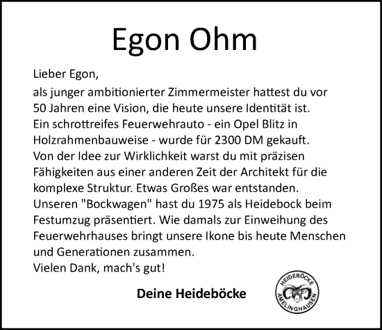 Anzeige von Egon Ohm von LZ