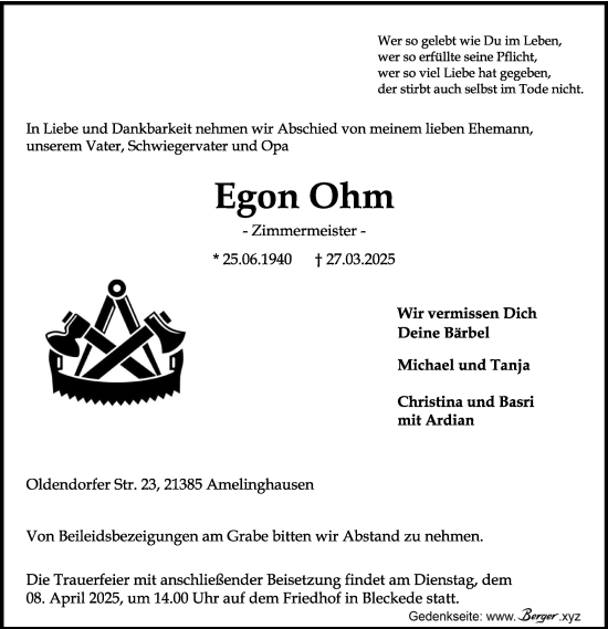 Anzeige von Egon Ohm von LZ