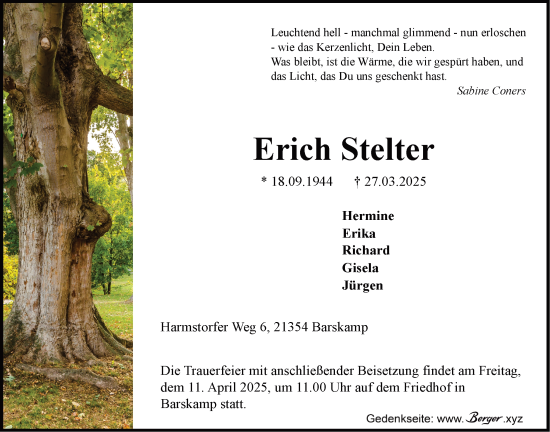 Anzeige von Erich Stelter von LZ