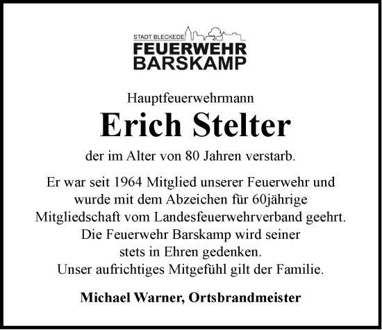 Anzeige von Erich Stelter von LZ