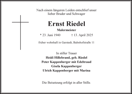 Anzeige von Ernst Riedel von LZ