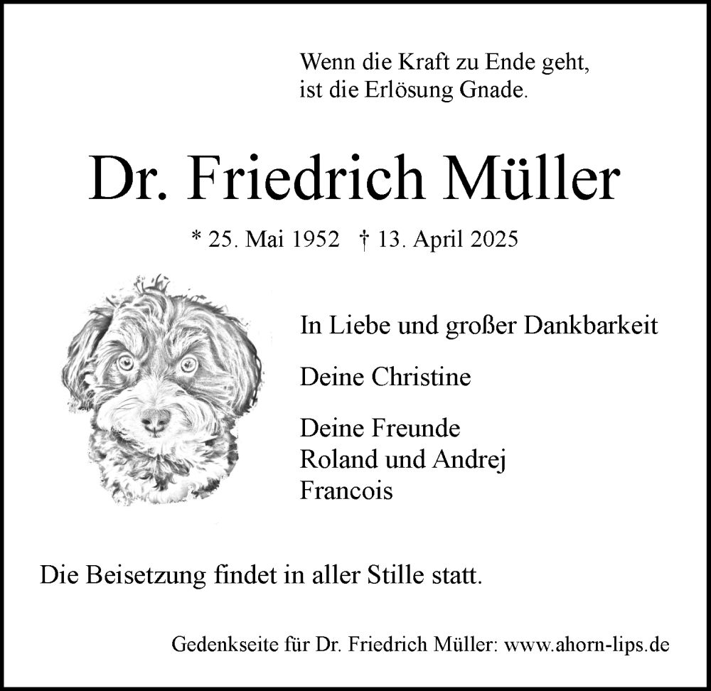  Traueranzeige für Friedrich Müller vom 26.04.2025 aus LZ