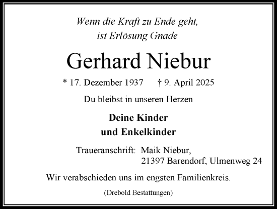 Anzeige von Gerhard Niebur von LZ