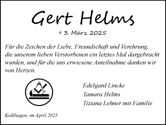 Anzeige von Gert Helms von LZ