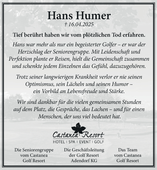 Anzeige von Hans Humer von LZ