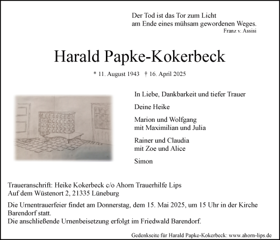 Anzeige von Harald Papke-Kokerbeck von LZ