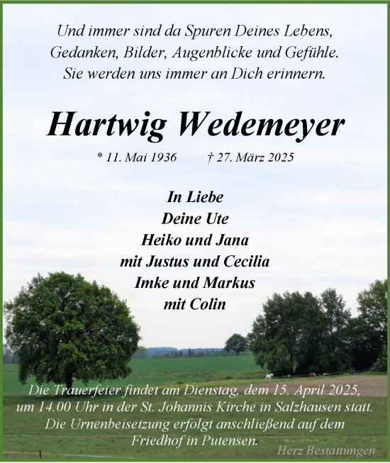 Anzeige von Hartwig Wedemeyer von LZ
