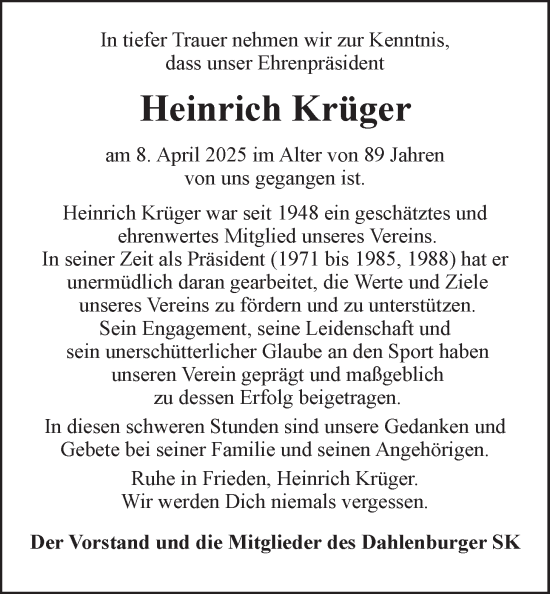 Anzeige von Heinrich Krüger von LZ
