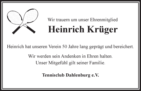 Anzeige von Heinrich Krüger von LZ