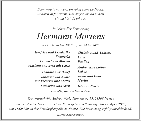 Anzeige von Hermann Martens von LZ