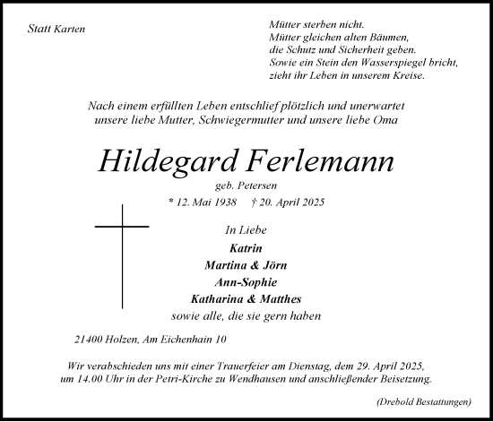Anzeige von Hildegard Ferlemann von LZ