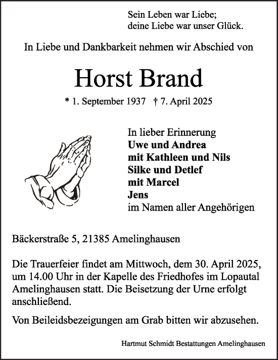 Anzeige von Horst Brand von LZ