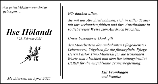 Anzeige von Ilse Hölandt von LZ