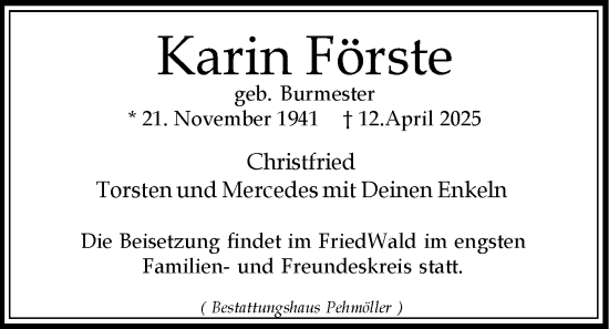 Anzeige von Karin Förste von LZ