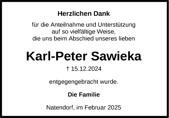 Anzeige von Karl-Peter Sawieka von LZ