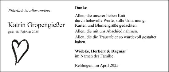 Anzeige von Katrin Gropengießer von LZ