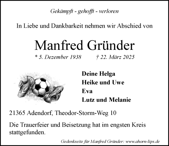 Anzeige von Manfred Gründer von LZ