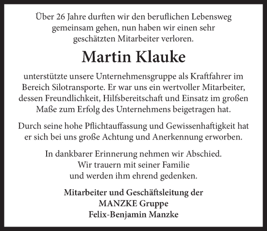 Anzeige von Martin Klauke von LZ
