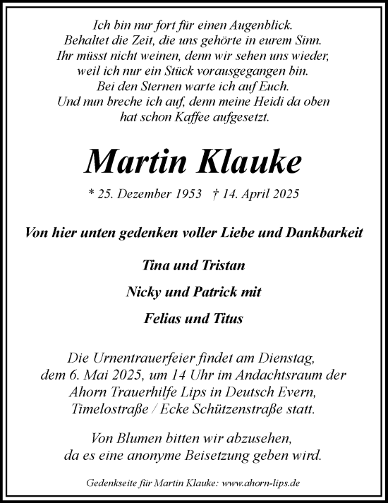 Anzeige von Martin Klauke von LZ