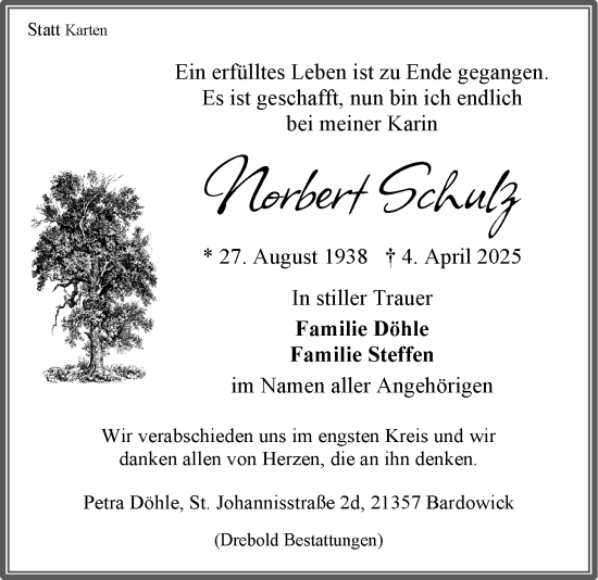 Anzeige von Norbert Schulz von LZ