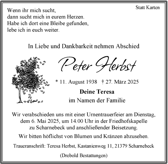 Anzeige von Peter Herbst von LZ