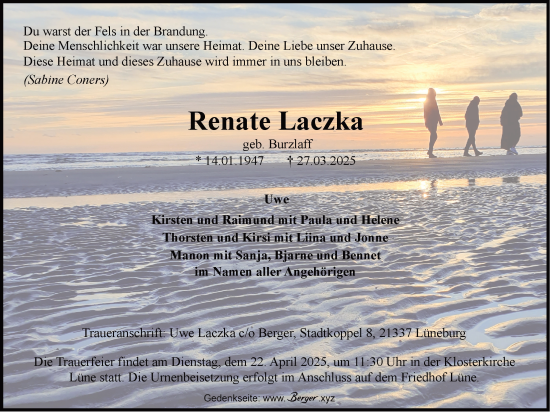 Anzeige von Renate Laczka von LZ