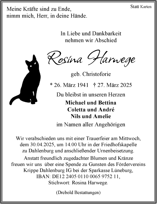 Anzeige von Rosina Harwege von LZ