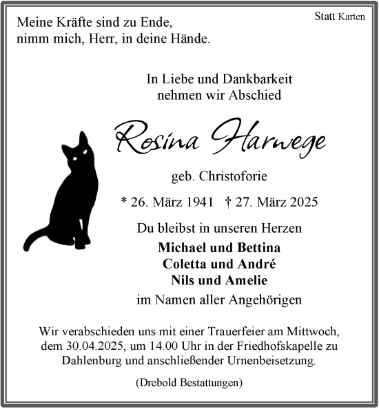 Anzeige von Rosina Harwege von LZ