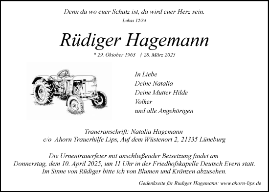 Anzeige von Rüdiger Hagemann von LZ
