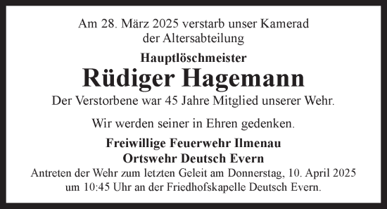 Anzeige von Rüdiger Hagemann von LZ