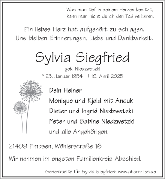 Anzeige von Sylvia Siegfried von LZ