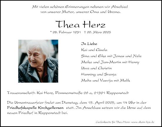 Anzeige von Thea Herz von LZ