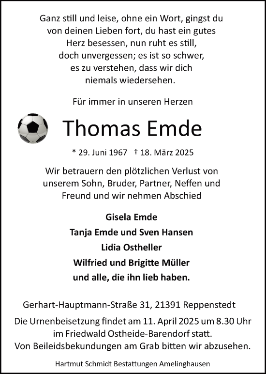 Anzeige von Thomas Emde von LZ