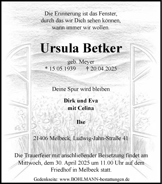 Anzeige von Ursula Betker von LZ