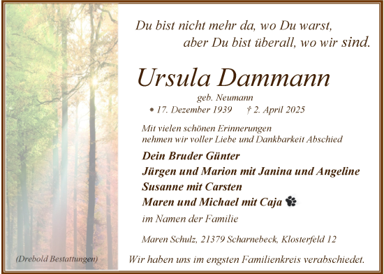 Anzeige von Ursula Dammann von LZ