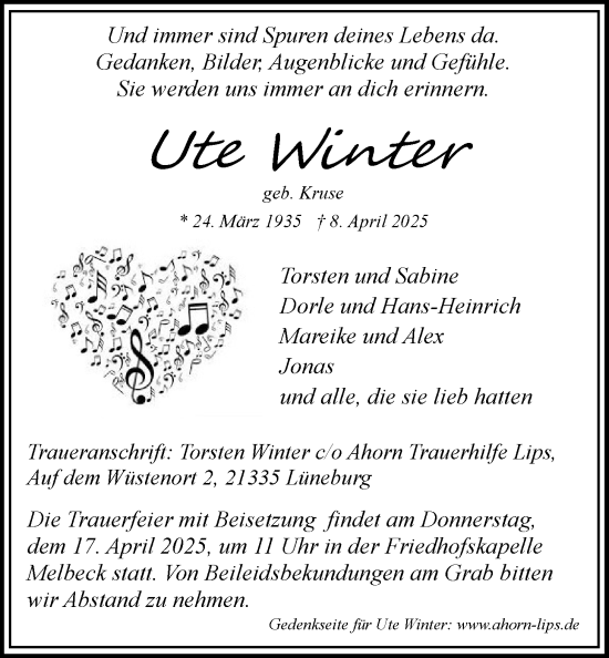Anzeige von Ute Winter von LZ