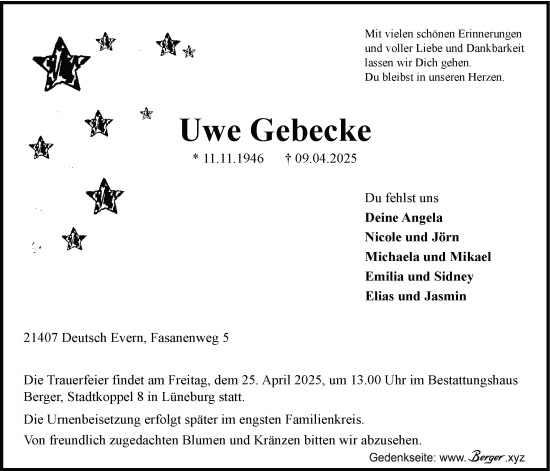 Anzeige von Uwe Gebecke von LZ