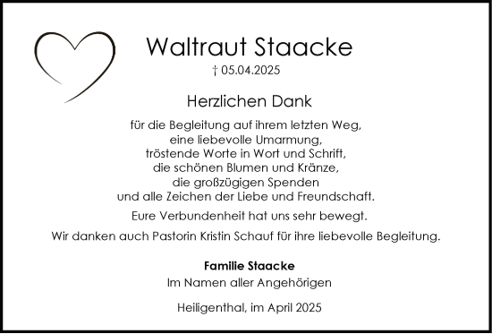 Anzeige von Waltraut Staacke von LZ