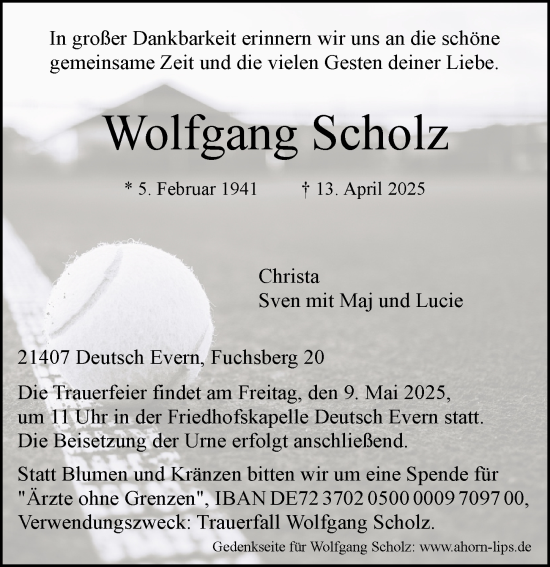 Anzeige von Wolfgang Scholz von LZ
