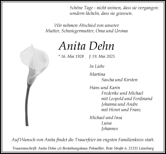 Anzeige von Anita Dehn von LZ