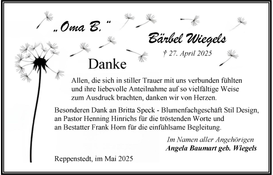Anzeige von Bärbel Wiegels von LZ