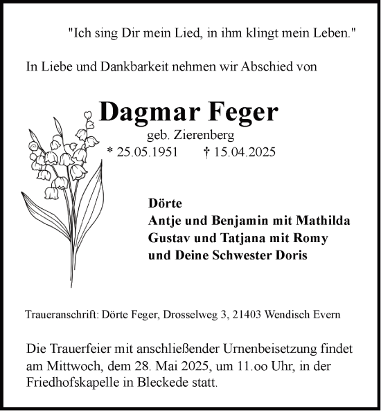 Anzeige von Dagmar Feger von LZ