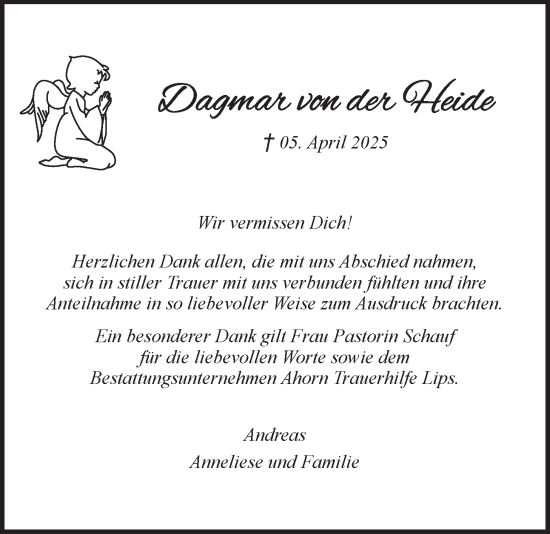 Anzeige von Dagmar von der Heide von LZ