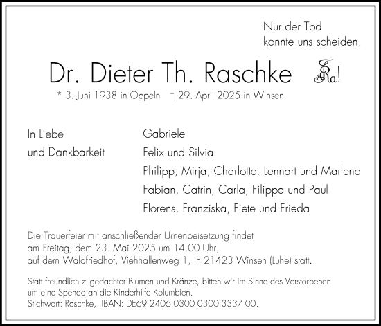Anzeige von Dieter Th. Raschke von LZ
