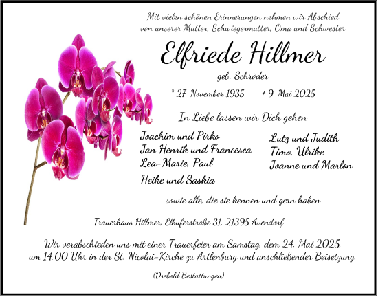 Anzeige von Elfriede Hillmer von LZ