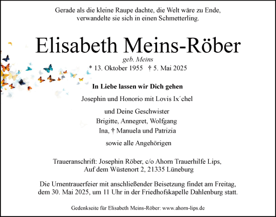 Anzeige von Elisabeth Meins-Röber von LZ