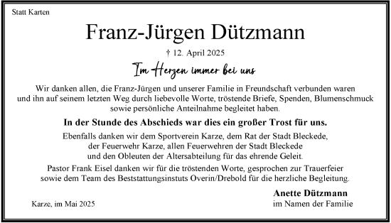 Anzeige von Franz-Jürgen Dützmann von LZ