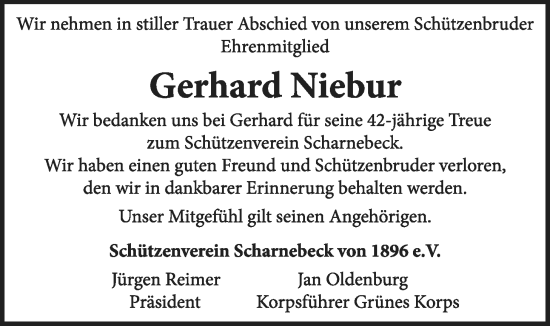 Anzeige von Gerhard Niebur von LZ
